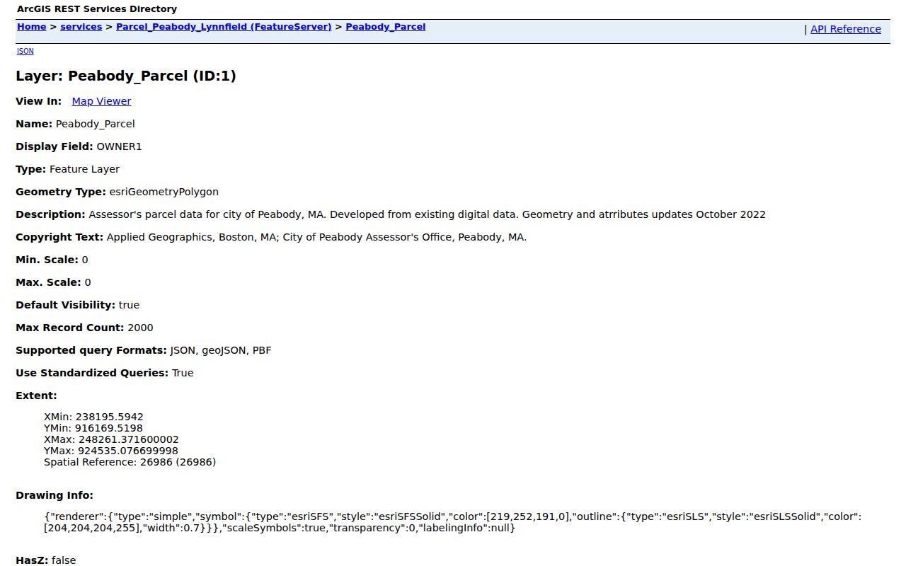 Peabody residents directory ArcGIS parcel layer fields